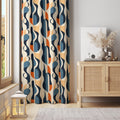 Retro Geometric Curtain Panel: Beige, Blue & Orange Abstract Drapes - Image 1