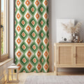 Green and Orange Ikat Diamond Curtain – Tribal Geometric Window Panel for Global Style Interiors - Image 1