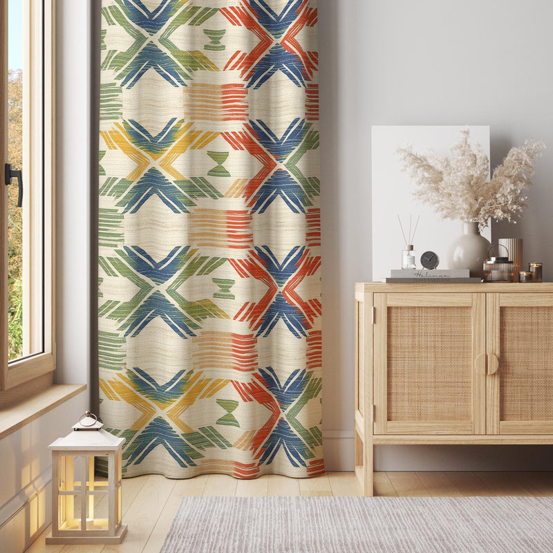 Tribal Aztec Curtain Panel: Beige Geometric Print, Boho Decor