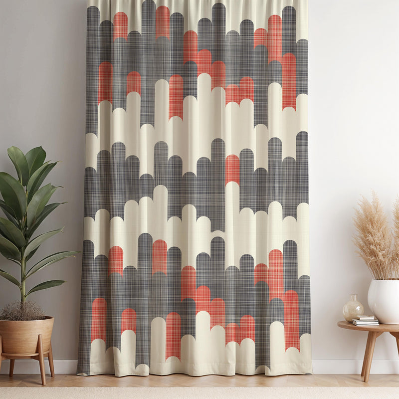 Geometric Triangle Curtain Panel: Beige Minimalist Modern Drape