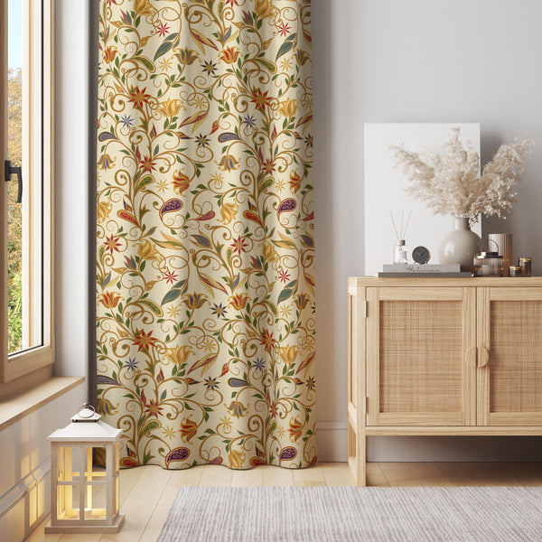 Colorful Folk Floral Curtain – Traditional Decorative Panel with Swirls and Paisley Motifs