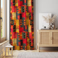 Abstract Patchwork Curtain: Red, Orange, Black Geometric Art Window Panel - Image 1