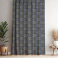 Geometric Navy Blue Curtain: Gold Spiral Art Deco Glam Drapery - Image 1