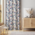 Oriental Bird and Floral Curtain – Cream Background with Navy and Red Accents - Image 1