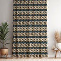 Tribal Geometric Curtain Panel: Navy Beige Boho Decor - Image 1