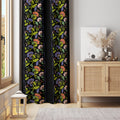 Black Folk Art Floral Curtain – Vibrant Striped Garden Pattern Panel - Image 1