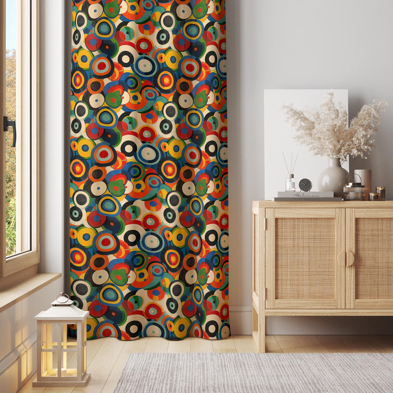 Retro Circle Print Curtain Panel: Mid-Century Modern Geometric Drapes
