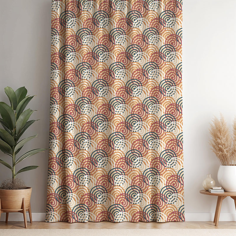 Retro Geometric Curtain Panel: Mid-Century Modern Red & Gold