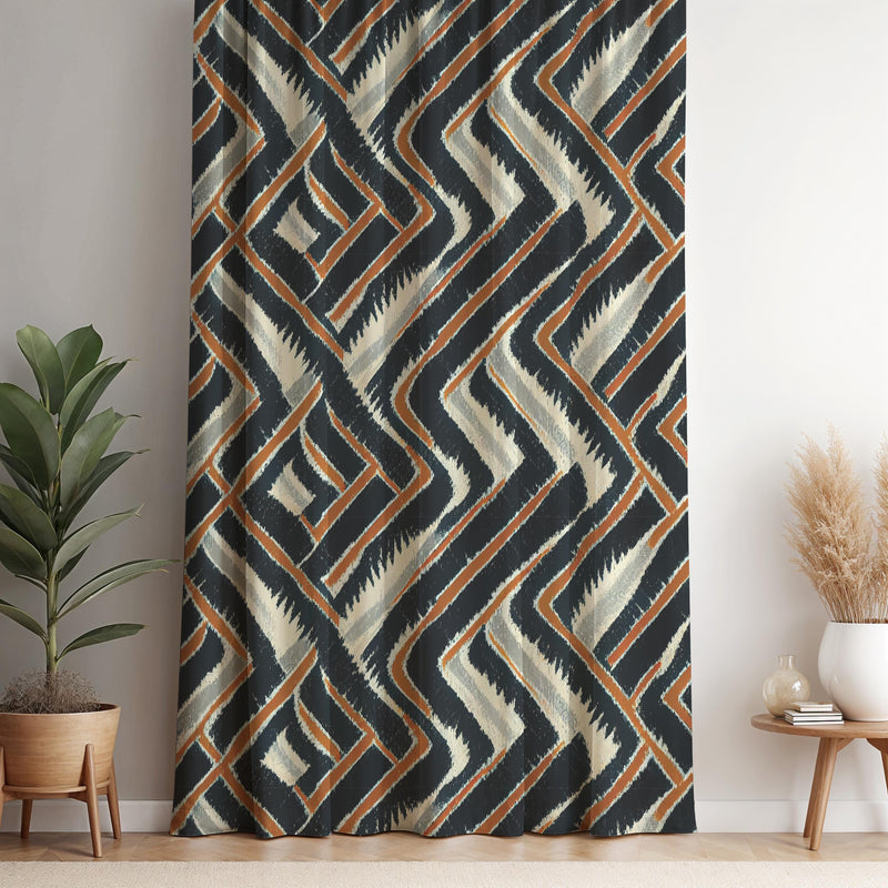 Abstract Zigzag Curtain Panel: Boho Mid-Century Modern Window Drape