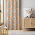 Beige Geometric Curtain: Modern Square Pattern Window Panel - Image 1