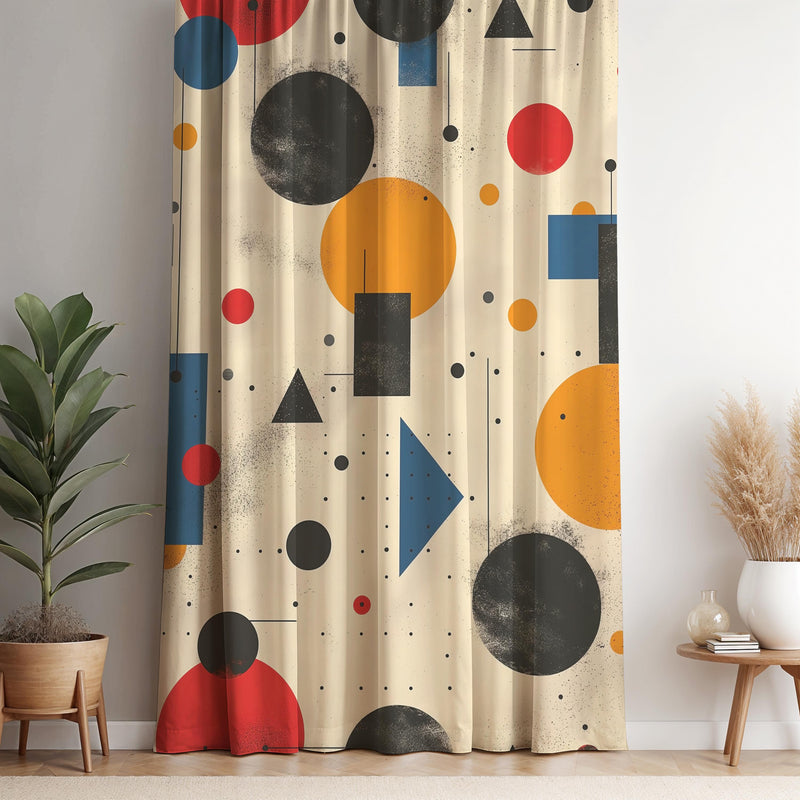 Geometric Color Block Curtain Panel: Mid Century Modern Drape