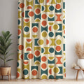 Mid Century Modern Curtain: Retro Geometric Fabric Panel, Mustard Teal Terracotta - Image 1