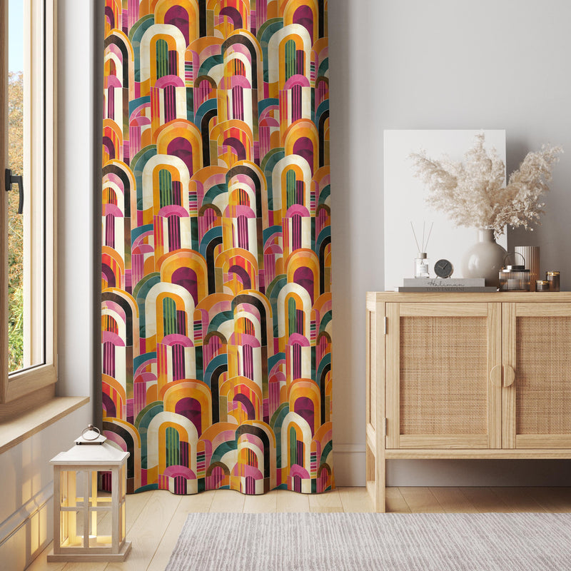 Retro Arch Curtain: Mid Century Modern Colorful Rainbow Design (Single Panel)