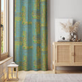 Green Woodblock Patch Curtain – Artistic Nature-Inspired Panel with Texture Print Look - Image 1