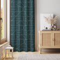 Teal Blue Geometric Curtain Panel: Modern Minimalist Line Art, Cotton Blend - Image 1