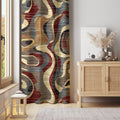 Abstract Wave Curtain Panel: Red, Gold & Blue Art Print Window Drape - Image 3