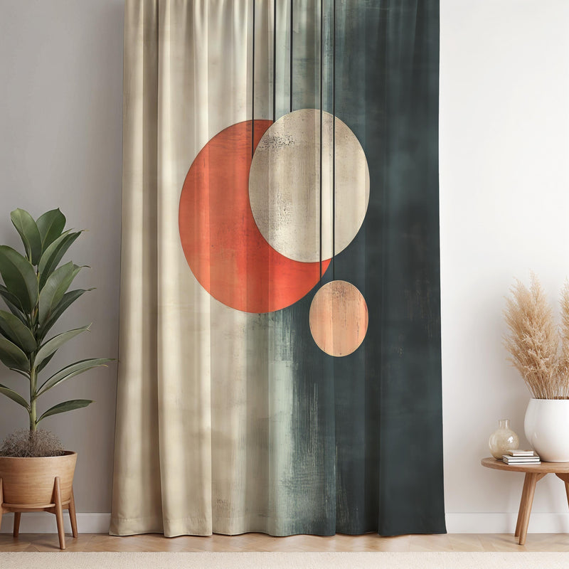 Abstract Geometric Curtain Panel: Earth Tone Modern Drapery