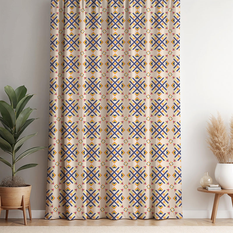 Geometric Boho Curtain Panel: Tribal Aztec Window Drape Bohemian Home Decor Vibrant Colorful