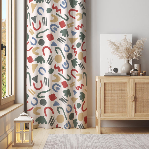 Abstract Geometric Curtain: Modern Multicolor Drapes, Cotton Blend (Single Panel