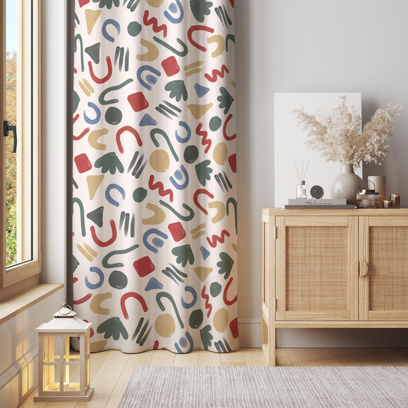 Abstract Geometric Curtain: Modern Multicolor Drapes, Cotton Blend (Single Panel