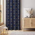 Blue Art Deco Curtain: Geometric Gold Pattern Window Panel - Image 1