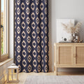 Navy Blue Ikat Curtain Panel: Geometric Diamond Print - Image 1