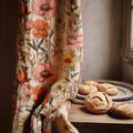 Retro Floral Linen Curtain Panel: Peach, Pink, Yellow Print - Image 1