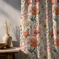 Retro Floral Linen Curtain Panel: Peach, Pink, Yellow Print - Image 2