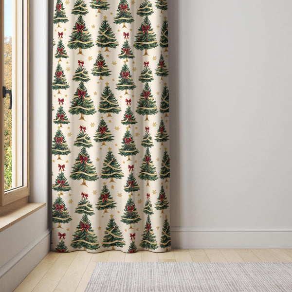 Christmas Tree Curtain - Holiday Pine Pattern Window Panel