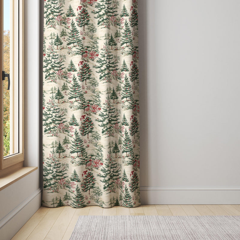 Christmas Pine Tree Curtain – Woodland Holiday Window Panel