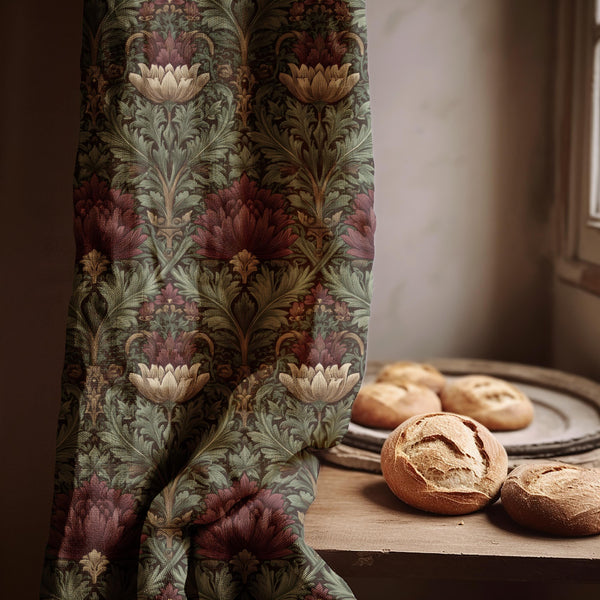 Vintage William Morris Inspired Floral Linen Curtain Panel