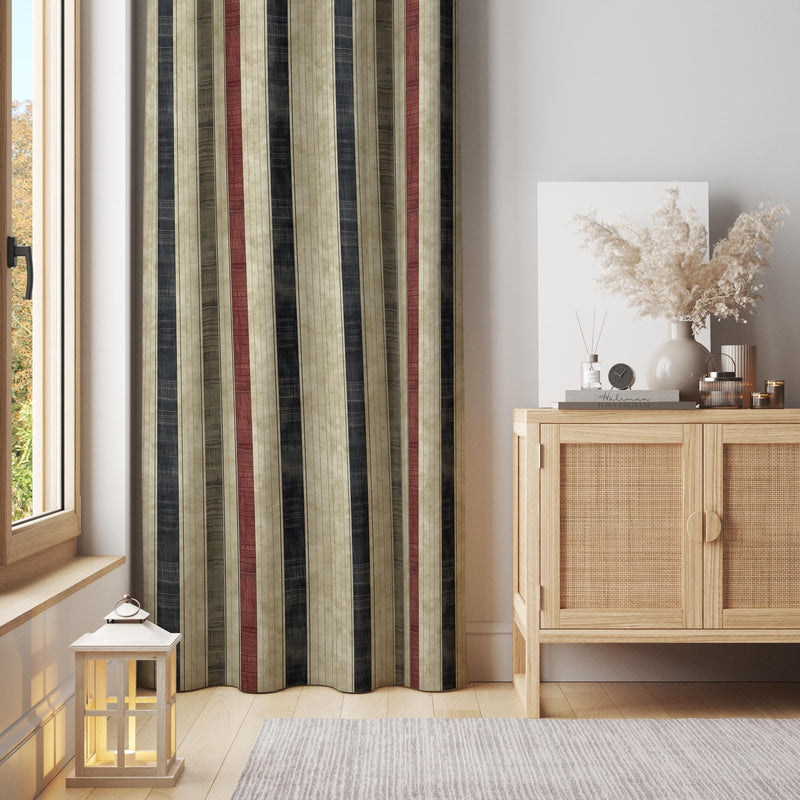 Earth Tone Striped Curtain Panel: Rustic Farmhouse Vertical Line Drape