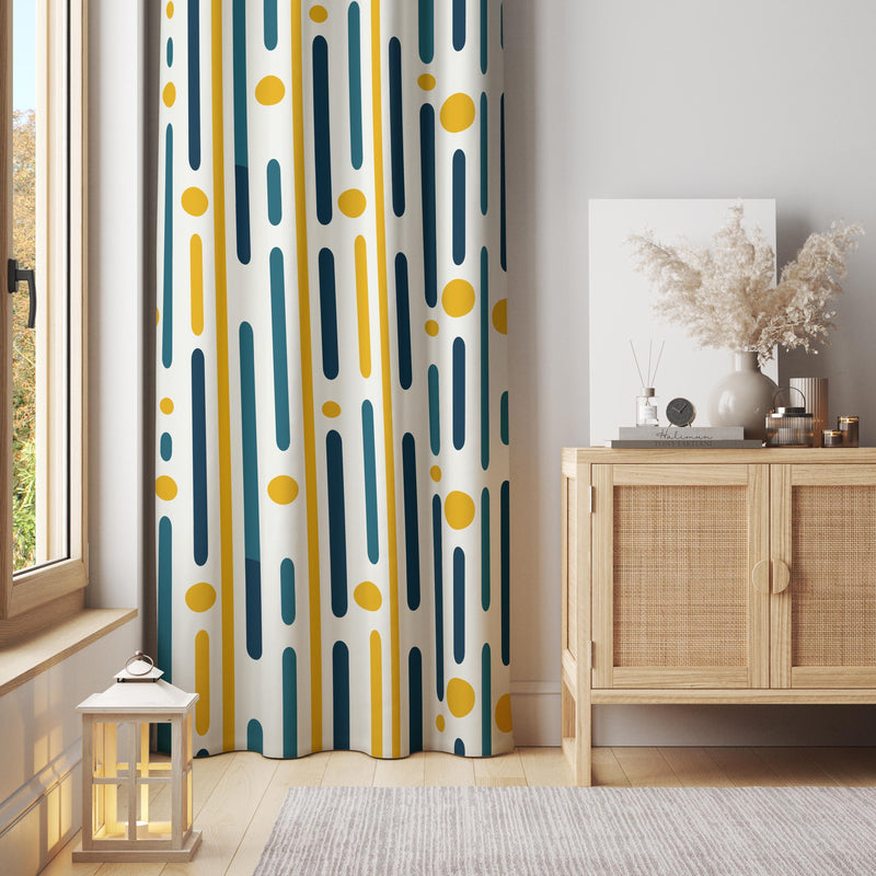 Geometric Curtain Panel: Modern Yellow & Blue Abstract Drapes