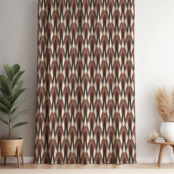 Retro Diamond Pattern Curtain Panel: Earth Tone Tribal Boho Decor