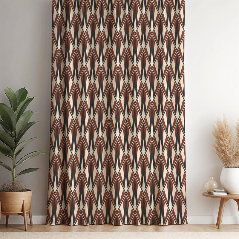 Retro Diamond Pattern Curtain Panel: Earth Tone Tribal Boho Decor