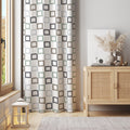 Modern Geometric Curtain Panel: Sage Blue & Taupe Squares - Image 3