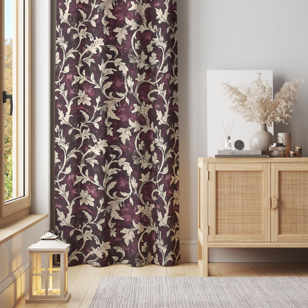 Baroque Floral Curtain: Burgundy Vine Pattern, Elegant Home Decor