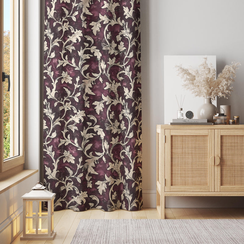 Baroque Floral Curtain: Burgundy Vine Pattern, Elegant Home Decor