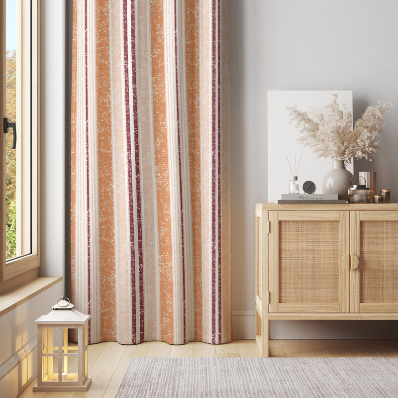 Peach and Burgundy Striped Curtain – Modern Vertical Line Window Panel for Minimalist Interiors