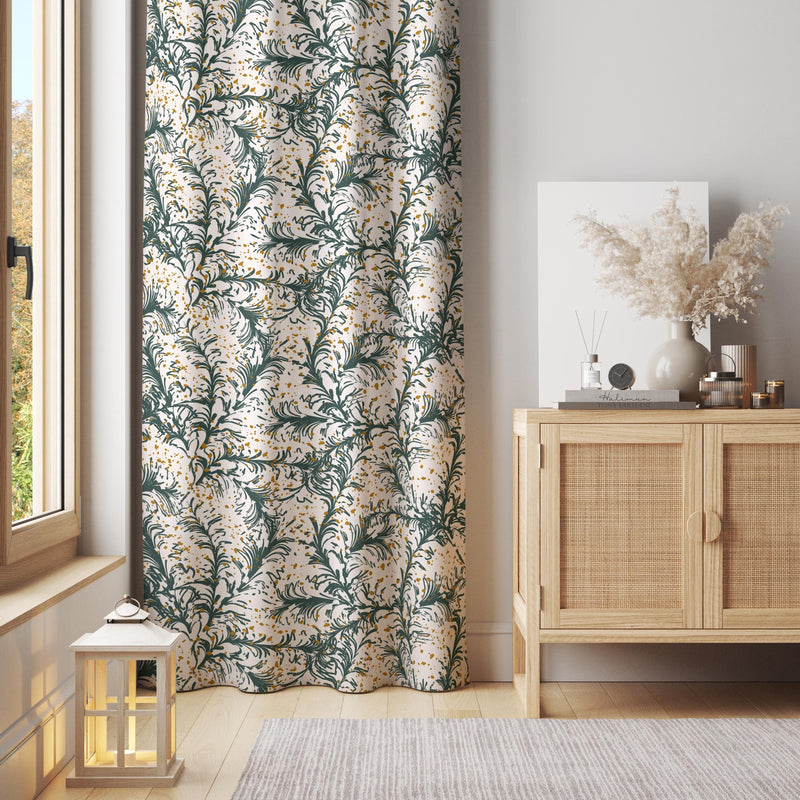 Dark Green Botanical Curtain – Lush Nature Inspired Elegant Foliage Design