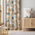Patchwork Inspired Curtain – Colorful Abstract Fabric Blocks with Leaves - Image 1