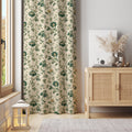Vintage Green Floral Botanical Curtain – Cottage Style Cream Panel with Intricate Garden Blooms - Image 1