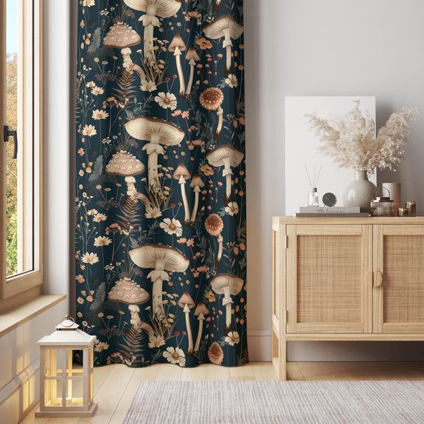 Mushroom Forest Curtain: Boho Cottagecore Decor (Rod Pocket Panels)
