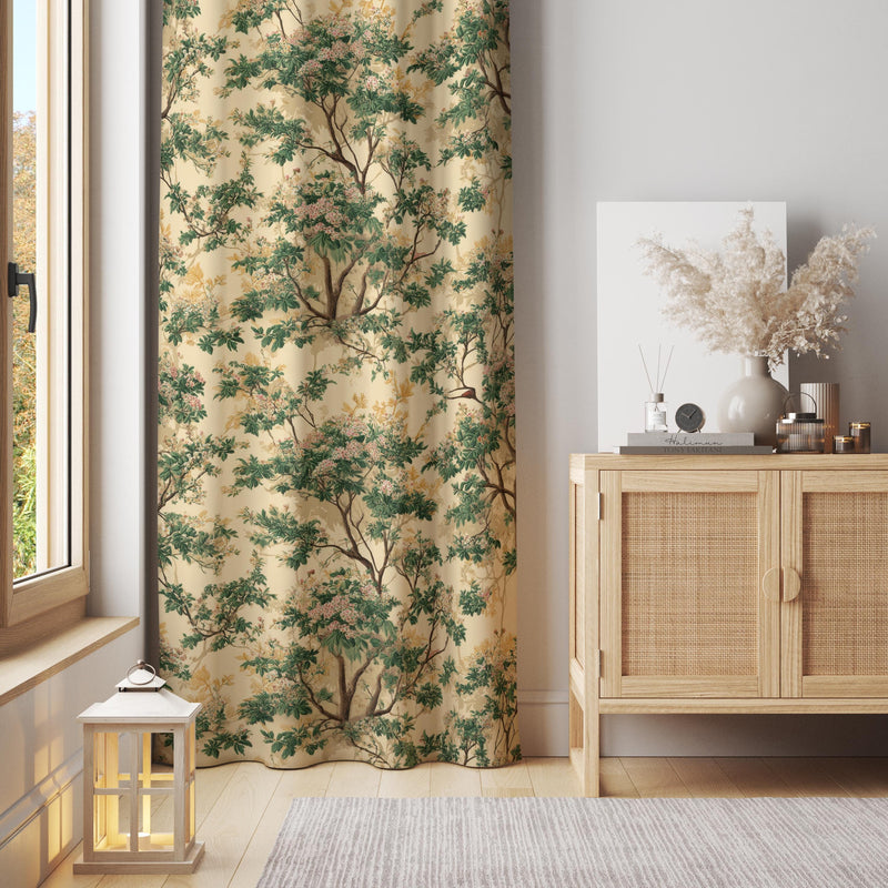 Botanical Tree Print Curtain – Nature Inspired Forest Window Panel for Rustic or Classic Decor