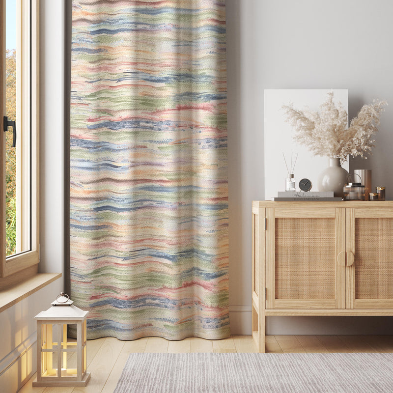 Pastel Watercolor Striped Curtain – Soft Multicolor Wavy Line Window Panel for Boho Rooms