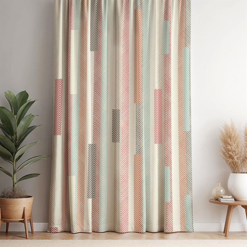 Chevron Stripe Curtain Panel: Modern Pastel Boho Window Treatment