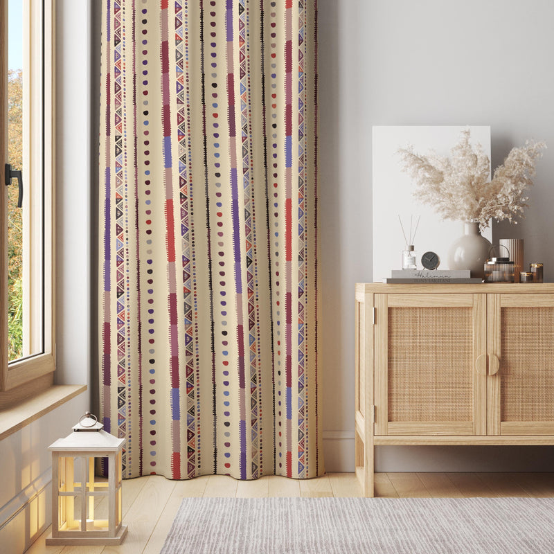 Tribal Geometric Curtain – Ethnic Stripe Panel with Dots and Patterns for Bohemian Spaces