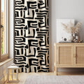 Bold Black Abstract Curtain – Modern Tribal Geometric Window Panel - Image 1