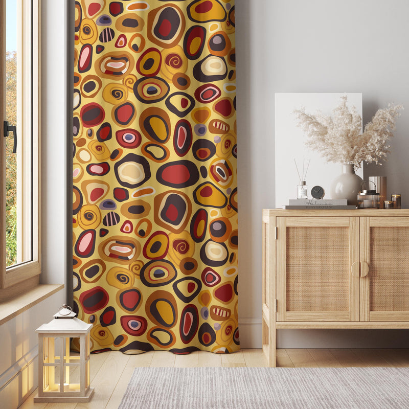 Retro Pebble Pattern Curtain: Mid Century Earth Tone Window Panel