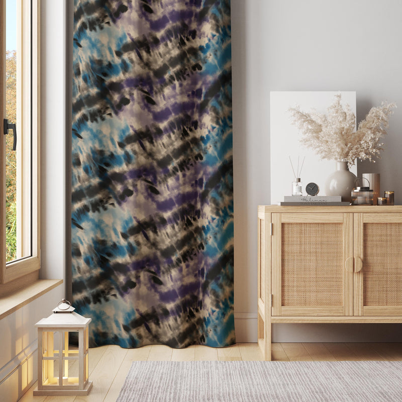 Ink Tie-Dye Curtain – Abstract Smoky Blue and Purple Panel with Moody Vibes